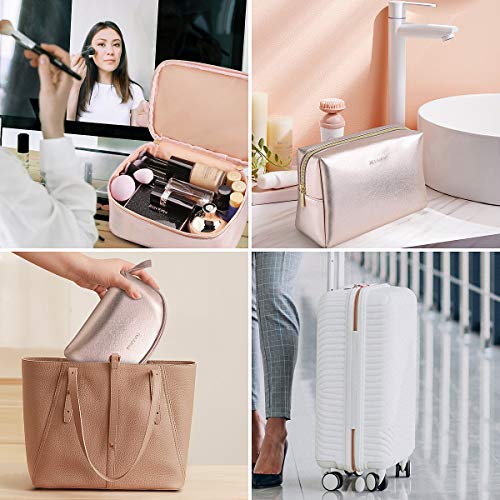 MAANGE 3 Pcs Makeup Bag Portable Travel Cosmetic Bag Large Makeup Bag Organizer with Gold Zipper Waterproof Toiletry Bags for Women and Girls(Rose Gold)2