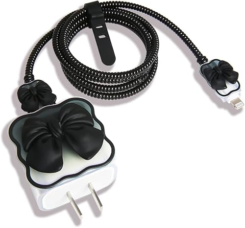 Miniatura 14 de Compatible con iPhone de 18 W/20 W, funda de cargador USB-C con bonito diseño de pajarita 3D, protector de cargador suave y transparente Kawaii,