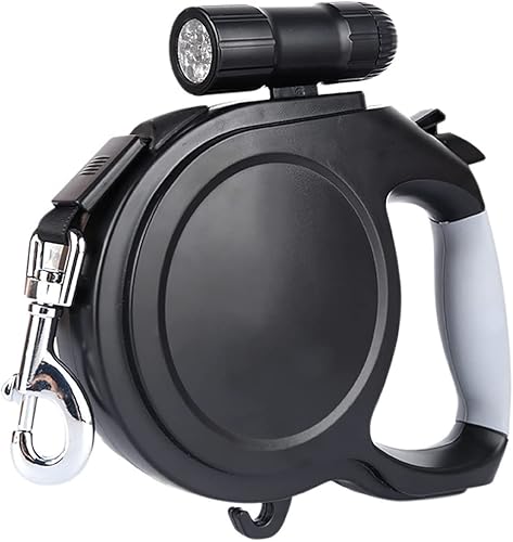 Correa retráctil para perro de 26 pies con linterna LED, correa para caminar para mascotas para perros medianos y grandes de hasta 110 libras, botón