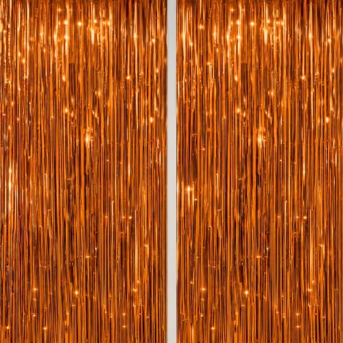 Image of DECOCKRAT 2 Pack Foil Fringe Backdrop - Bronze Shiny Tinsel Curtains for Party Decoration /Photo Booth Props - 3.3x6.6 FT Metallic Foil Backdrop for Birthday, Wedding, Graduation, Christmas.