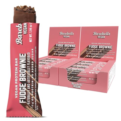 Image of Barebells Vegan Protein Bars Fudge Brownie, Plant Based with High Protein - Chocolate Protein Bars - Perfect on The Go Protein Snack & Breakfast Bars 24 Count (Pack of 1)