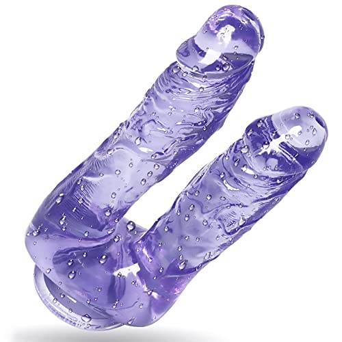 8 Inch Double Ended Realistic Dildo for Beginners with Suction Cup Base for Hands-Free Play Clear Anal Dildo for Clitoral G-spot and Anal Play Sex Toy (Purple)