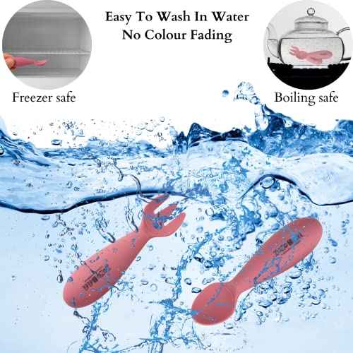 Image of Baby Weaning Spoon & Fork Set, Chewable Silicone Utensils for Training Infants, Baby Led Self Feeding, 6 M+| Gum Friendly, BPA Free, Dishwasher Safe, Unbreakable, 1 Pair, Dark Red