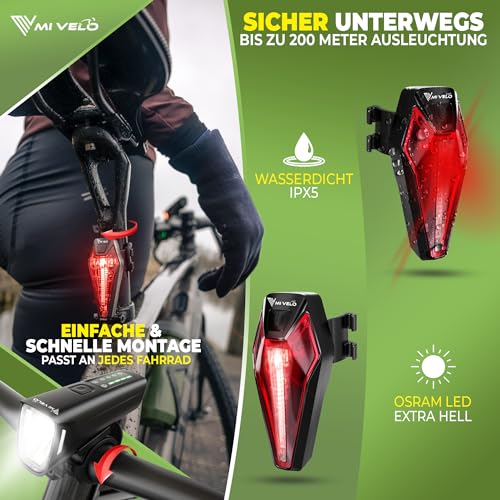 MIVELO SMART Fahrradlicht Set 100LUX, 2000mAh Power-Akku, Auto-Sensor, StVZO zugelassen, USB...