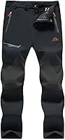 MAGCOMSEN Men's Fleece Lined Winter Ski Snow Pants - Water Resistant, 4 Zip Pockets, Reinforced Knees for Outdoor Warmth