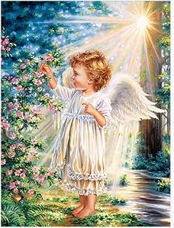 5D DIY Diamond Art Painting Kit Full Drill, Colorful Diamond Art Craft Crystal Embroidery Cross Stitch Pictures Paintings by Numbers for Kids Adults Gifts Home Wall Decoration - (Angel-B)