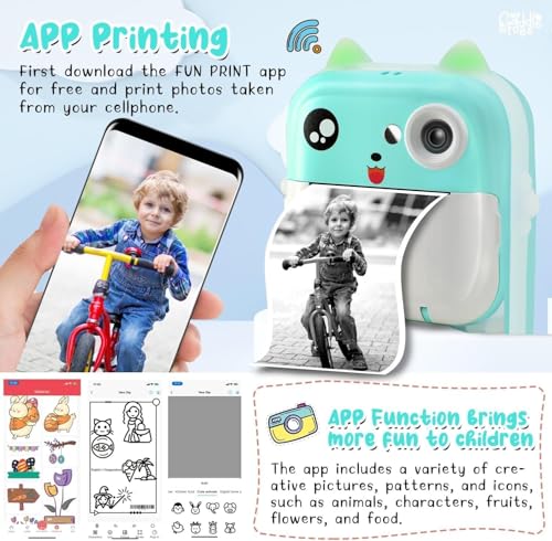 Image of CADDLE & TOES Instant Print Camera for Kids - 1080P HD, 48MP, Bluetooth, Free App, 3 Rolls Print Paper, Stickers, Fun Filters, Gift for Kids (Blue)