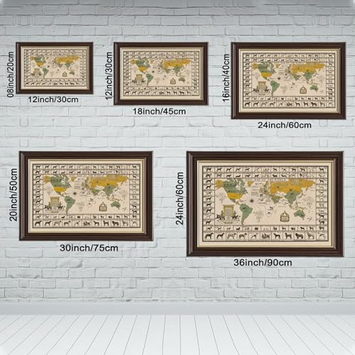Carte du monde 1935 édition d'art sur toile canvas avec cadre en bois