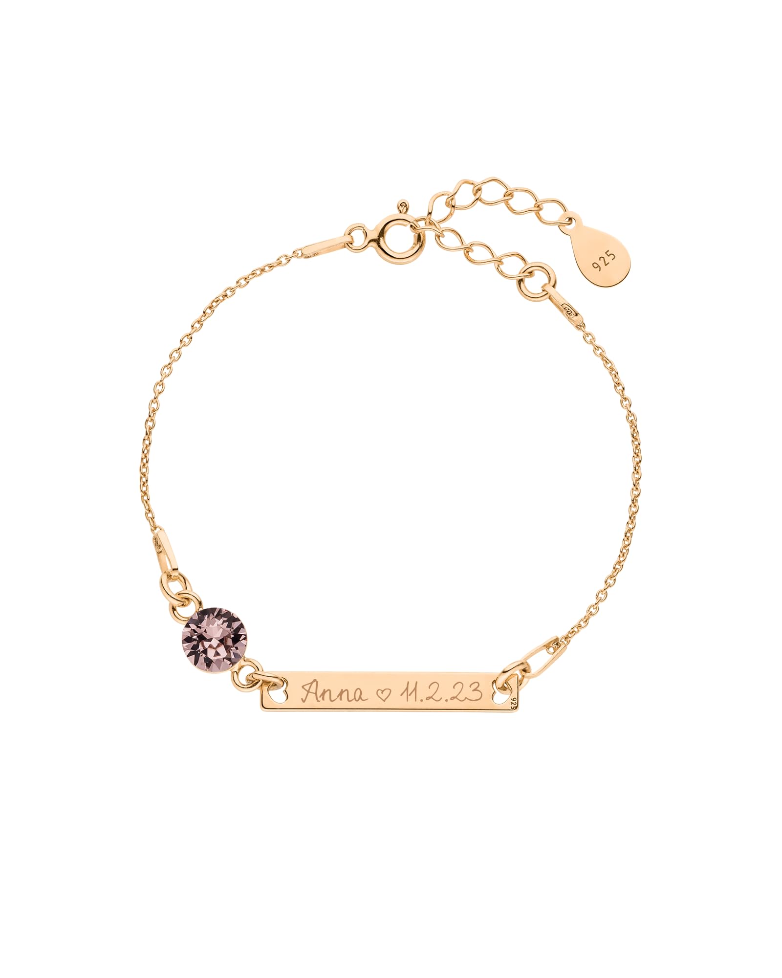 Personalisierbares Taufarmband mit Geburtsstein und Gravur, länglich, Baby Armband, Geschenk zur Taufe für Junge und Mädchen, 925 Sterling Silber, mit Namensgravur