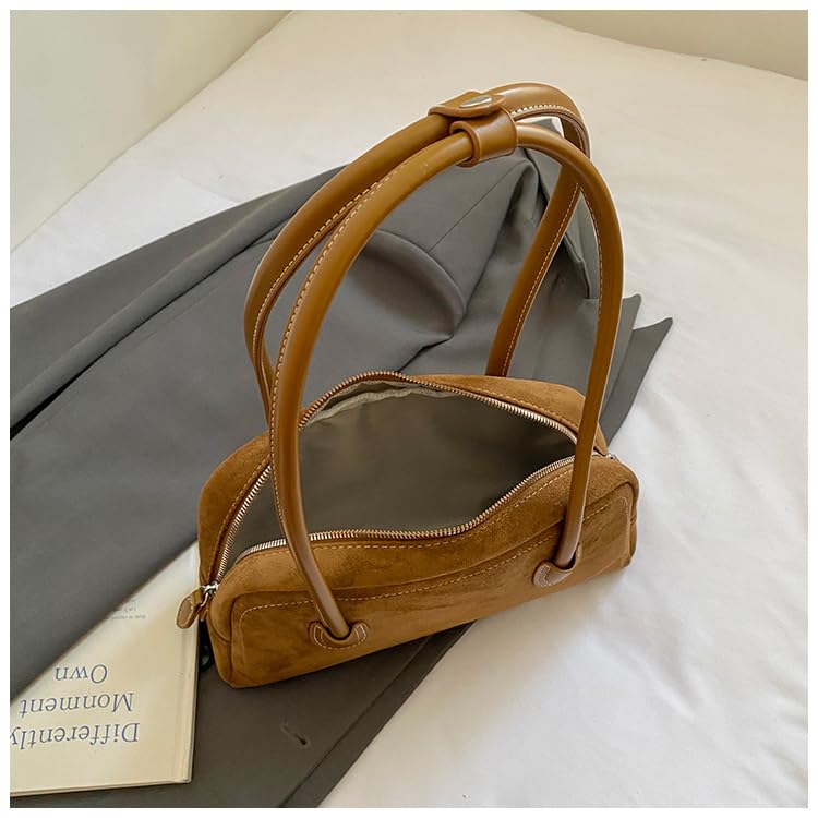 Ladies Elegant Boston Bag Solid Color Mini Shoulder Bag Suede Leather Versatile Handbag Work Commute Shopping Party Bag3