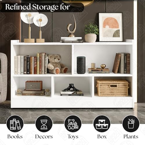 Image of ABOUT SPACE Book Shelf - 5 Compartment Engineered Wood DIY Versatile Book Stand for Home Library, Office Modern Slim Open Display Rack for Bedroom, Living Room (White - L 110 x B 30.5 x H 62.5 cm)