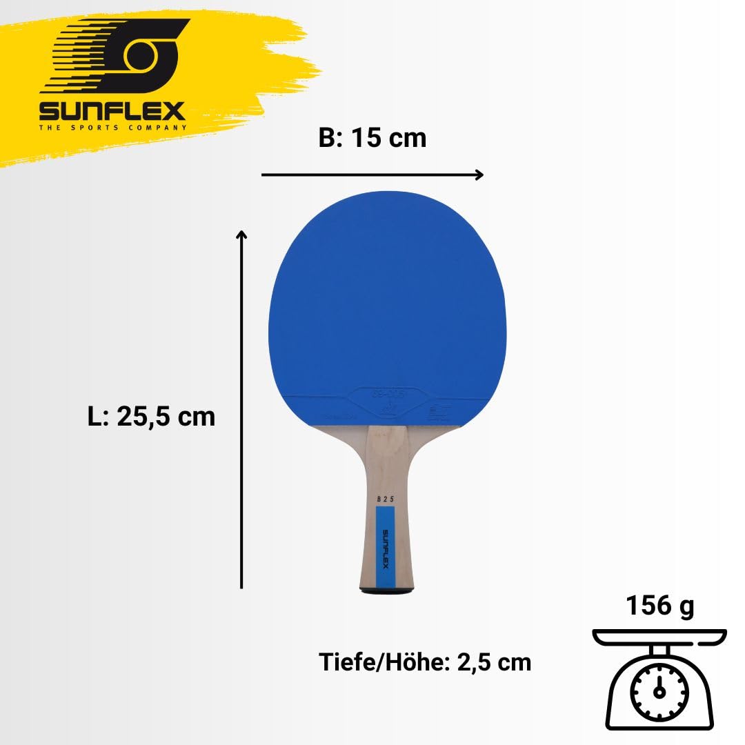 Sunflex® Color COMP B25 rakietka do tenisa stołowego, rakietka rekreacyjna z wklęsłym uchwytem, niebieska powłoka z certyfikatem ITTF, dla początkujących, niska waga