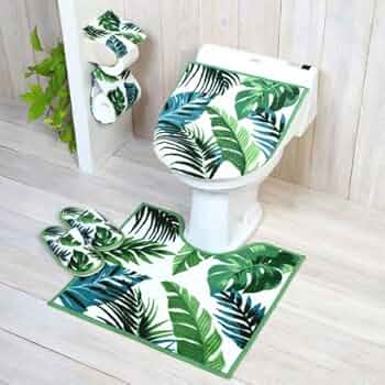 ボタニカル柄 トイレセット　兼用フタカバー　４点セット トイレマット リーフ③ ボタニカル柄 トイレセット 兼用フタカバー 4点セット トイレ