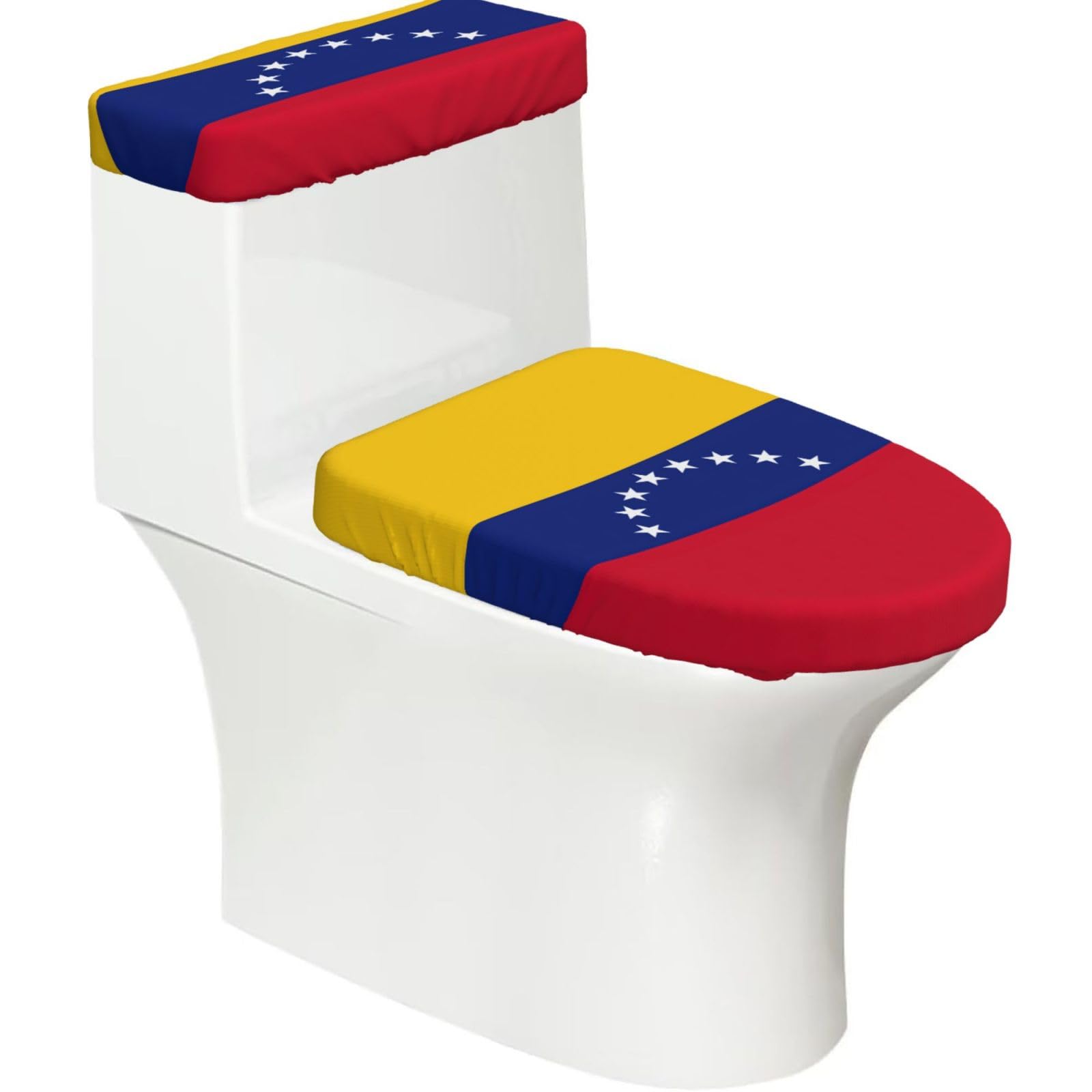 Flag Of Venezuela Print Cozy Toilet Seat Warmer Cover Set Stretch Tank Lid Cover Bathroom Essentials For Most Toilets
