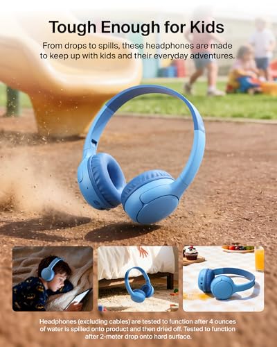 Image of Belkin SoundForm Mini 2 Wireless Kids Bluetooth Headphones - On-Ear Earphones w / 55H Battery Life, 85dB Safe Volume Limit, Built-in Microphone - Toddler Headphones for iPad, Tablet, School, Travel