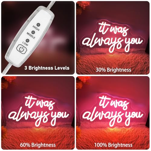 Image of It's Always You Neon Sign Pink Neon Wedding Sign LED Neon Signs for Wall Decor Light up Sign for Bedroom Neon Light for Wedding Festival Anniversary Valentine's Day Birthday