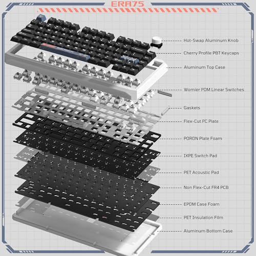 Image of Womier ERA75 75% Wireless Mechanical Keyboard with VIA /QMK | Knob Full Aluminum Custom Keyboard, Pre-lubed POM Switches RGB Creamy Gaming Key Board, 3-Mode Gasket Hot Swappable, White