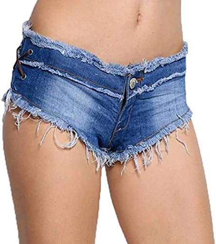 COSYOU Women's Low Rise Side Lace Up Mini Denim Shorts Clubwear (S, Light Blue)