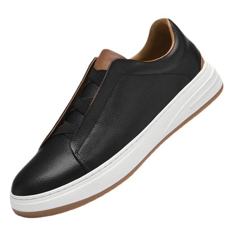 Mens Genuine Leather Oxford Shoes Slip-On Comfortable Lightweight Flexible Fit for Elderly