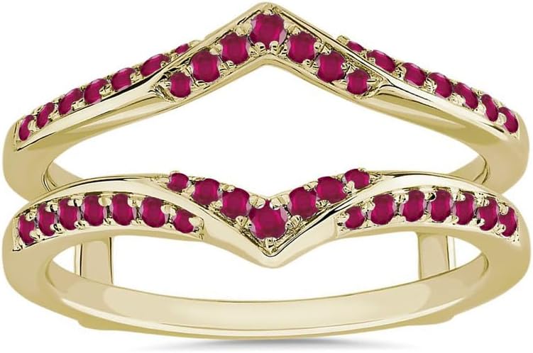 Red Ruby V Shaped Enhancer Guard For Women, 14k Gold Finish Ruby Anniversary Wrap Ring, Anniversary Band