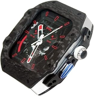 MGTCAR Estojo de relógio de fibra de carbono com kit de modificação de pulseira de borracha de flúor, para Apple Watch Ultra 49mm, pulseira fluororubber Wach +moldura, para Iwatch 8 7 45mm 6 5 4 SE 44mm (Cor: L, Tamanho: Para 49mm)