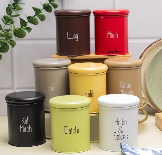 Premium Stainless Steel Spice Container Set | 8 Airtight Masala Jars with Labels | Modern Kitchen Storage Box for Haldi, Mirch, Jeera, Garam Masala | Stylish & Durable Organizer-picture-33