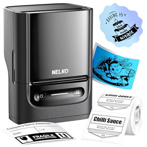 Image of Nelko Label Maker Machine with Tape, PM220 Bluetooth Label Printer, Portable Thermal Printer for Small Business, Address, Logo, Clothing, Mailing, Sticker Printer for Phones & PC, Black