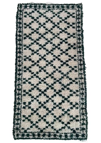 Amazon.com: Moroccan Wool Rug Handmade – Cream and Deep Green Berber ...