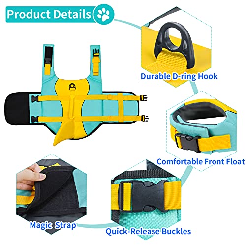 Malier Dog Life Jacket, Ripstop Dog Life Vest with High Buoyancy for Swimming Boating, High Visibility Shark Puupy Lifesaver for Small Medium Large Dogs (Medium)