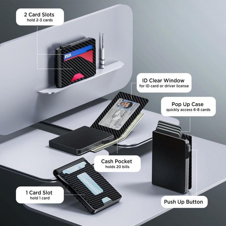 Wallet for Men - Slim Leather Mens Wallet with Cash Slot, Pop-up Card Slot, Credit Card Slot - RFID Blocking Wallet Front Pocket with ID Window (Carbon Fiber)2