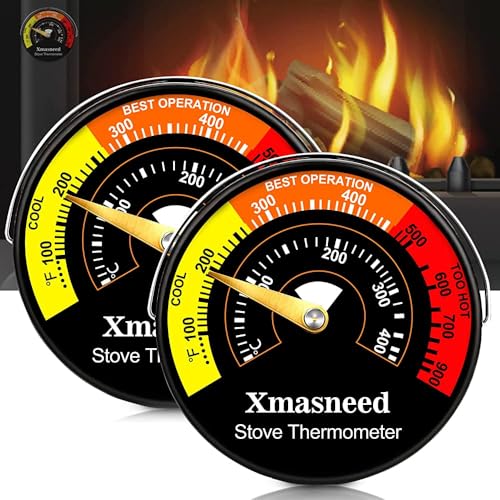 Xmasneed Wood Stove Thermometer Magnetic, 2PCS, Oven Stove Temperature Stove Top Thermometer for Wood Burning Stoves, Gas Stoves, Pellet Stove, Avoiding Stove Fan Damaged by Overheat