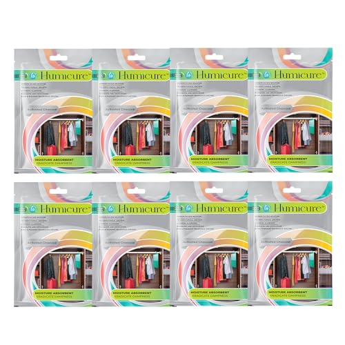 Image of Humicure Moisture Absorber Dehumidifier with 1 Litre Absorption Capacity; Prevents Wardrobe, Bathroom, Kitchen and Bedroom from Mould & Fungus(Pack of 8, 400gram each, Activated Charcoal)