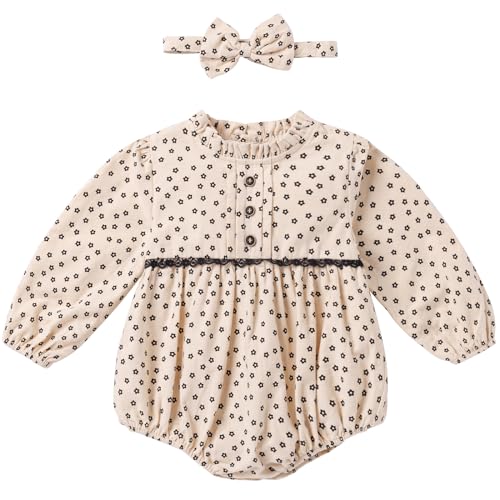 Image of KOGWER Baby Girl Clothes Long Sleeve Bubble Romper Spring Summer Toddler Girl Clothing with Bonnet