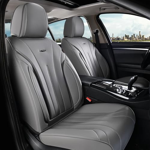 Image of Coverado Gray Car Seat Covers Front Seat, 2 Pack Waterproof Leather Seat Covers, Front Seat Covers for Cars, Breathable Car Seat Protector Universal Front Car Seat Cushion Fit for Most Cars, Trucks