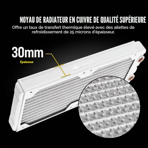 Corsair Hydro X Series, XR5 Radiateur de 240 mm (Doubles Fixations Ventilateur de 120 mm, Installation Facile, Construction en Cuivre Premium, Guides de Vis de Ventilateur Inclus) Blanc