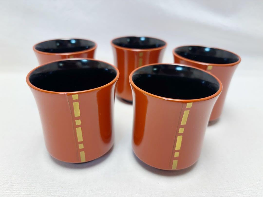 未使用 茶道具 輪島塗 金継 箸洗 五客 木製朱塗 内黒 小吸物椀 和食器共箱 茶道具 輪島塗 金継 箸洗 五客 木製朱塗 内黒 小吸物椀 和食器共