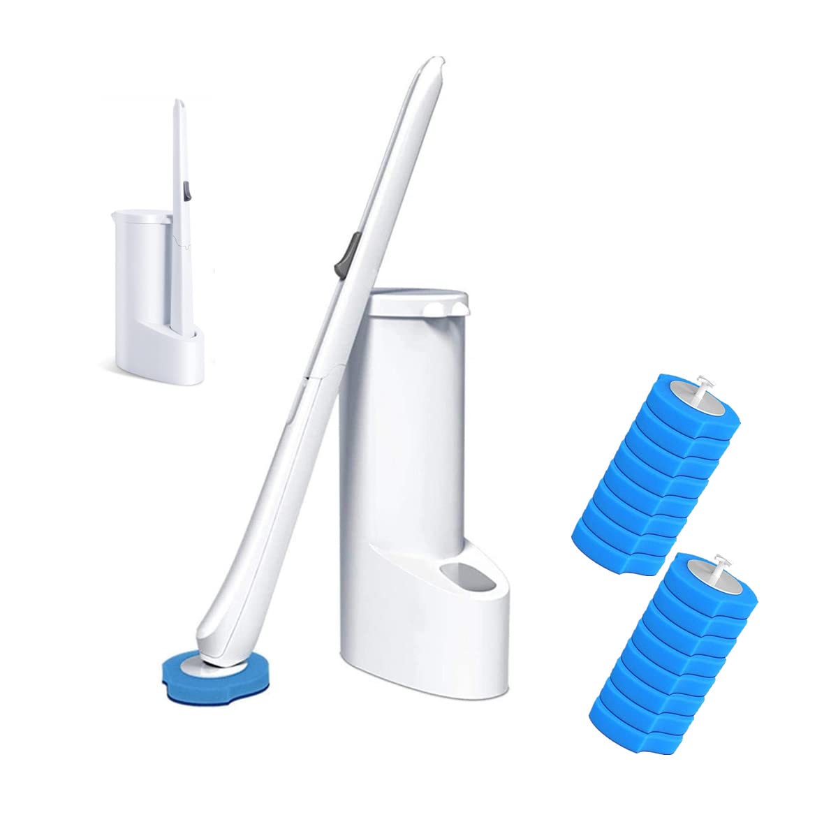 WC-Bürsten-Set mit Halter und Ersatzköpfen, gebrauchsfertiger WC-Stab für mühelose Reinigung, hält die Hände sauber und rm frei