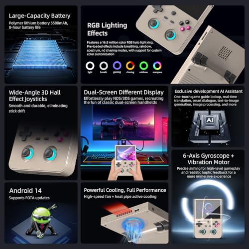 Image of Anbernic RG477V Retro Handheld Game Console , 4.7 Inch Touch Screen Android 14 System Support WiFi 6E Bluetooth 5.3 Dimensity 8300 Processor 8+128GB(Gray)