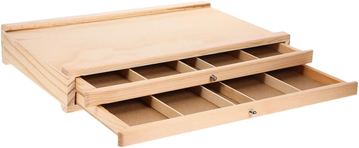 SEWACC Wooden Artist Storage Box Portable Art Supply Organizer for Paints Pencils Markers with Ample Space for Outdoor Sketching and Drawing Tools