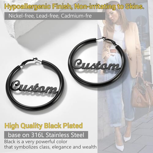 Image of Stainless Steel Chunky Hoop Earrings For Women, Minimalist and Chic, Black /Gold Plated, Round Hoops Earrings Hypoallergenic, Size: 30mm /40mm /60mm /80mm, Come with Box