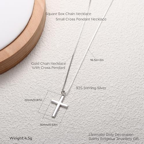 ORAZIO Cross Necklace for Women 925 Sterling Silver Cross Necklace Tiny CZ Silver/Gold Cross Necklace Simple Box Chain Cross Pendant Choker Necklace2