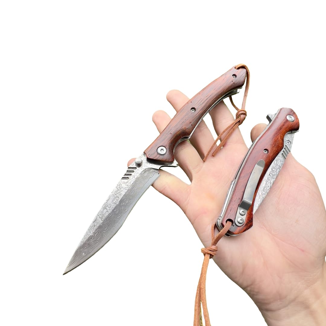 Couteau Pliant Poche Damas Acier 67 Couches VG10 forge linerlock custom camping edc artisanat gentlemen roulement bille bois decoupe lame tranchante collection Cadeau Homme