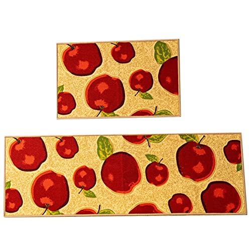 Scennew Kitchen Rugs And Mats Non Slip Kitchen Mat 2 Pcs Latex Backing Door Mat Floor Mat, 20''X32''+20''X59'', Apple #TOP25