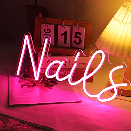 Image of Planzo Nails LED Neon Light Sign Cool Girls Bedroom Beauty Salon Wall Decor | Business Neon Sign Decor, Studio Stores Barber Shops Neon Light, Boss Lady Birthday Christmas Gift, USB, 15.75 inchx6.34 inch Pink