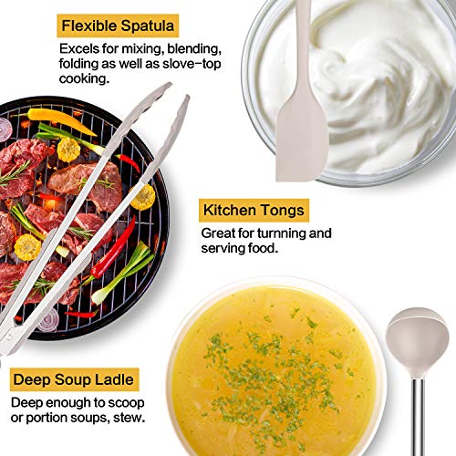 Silicone Cooking Utensil Set, Taiker Kitchen Cooking Utensils Set, Non-stick & Heat Resistant Silicone Cookware, BPA Free Non-Toxic Cooking Utensils, Kitchen Tools (Khaki)
