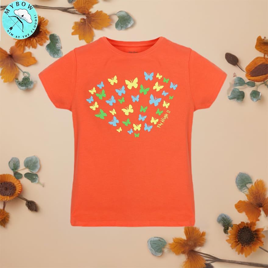 My Bow Girls Cotton Crew Round Rib Neck Short Sleeve T-Shirts, Green, Coral, Turquois3