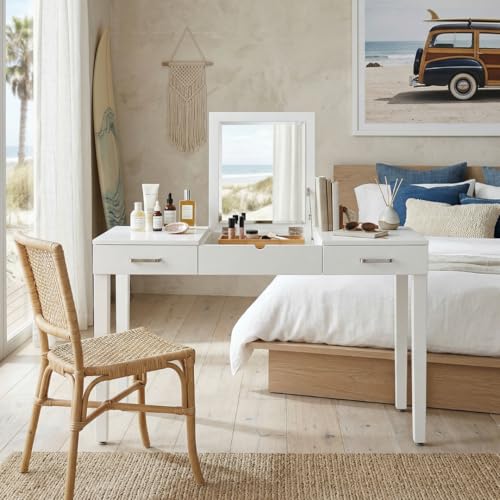 Hives & Honey Ansley Vanity Desk with Mirror, Lift-Top Makeup Table with Storage & Drawers, Built-in Power Outlet & USB, Multi-Functional Writing Desk, 46