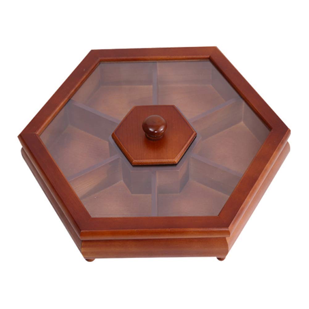 Vassoio per snack in legno Organizer da scrivania Scatola per noci Scatola per caramelle Dispenser per soggiorno Scatola per alimenti Scatola per frutta secca da festa in casa con coperchio-A||Large