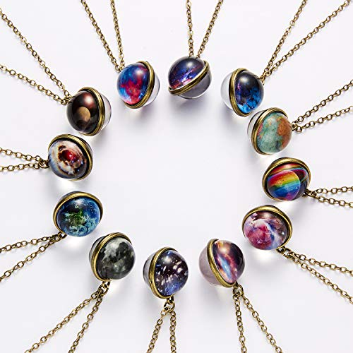 Magik Glow in The Dark Galaxy System Stars Double Sided Glass Dome Planet Necklace Pendant2