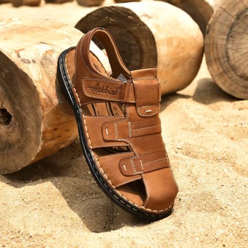 Image of Arkbird Men's Sandals, Closed Toe Leather Fisherman Outdoor Hiking Sport Shoes Summer